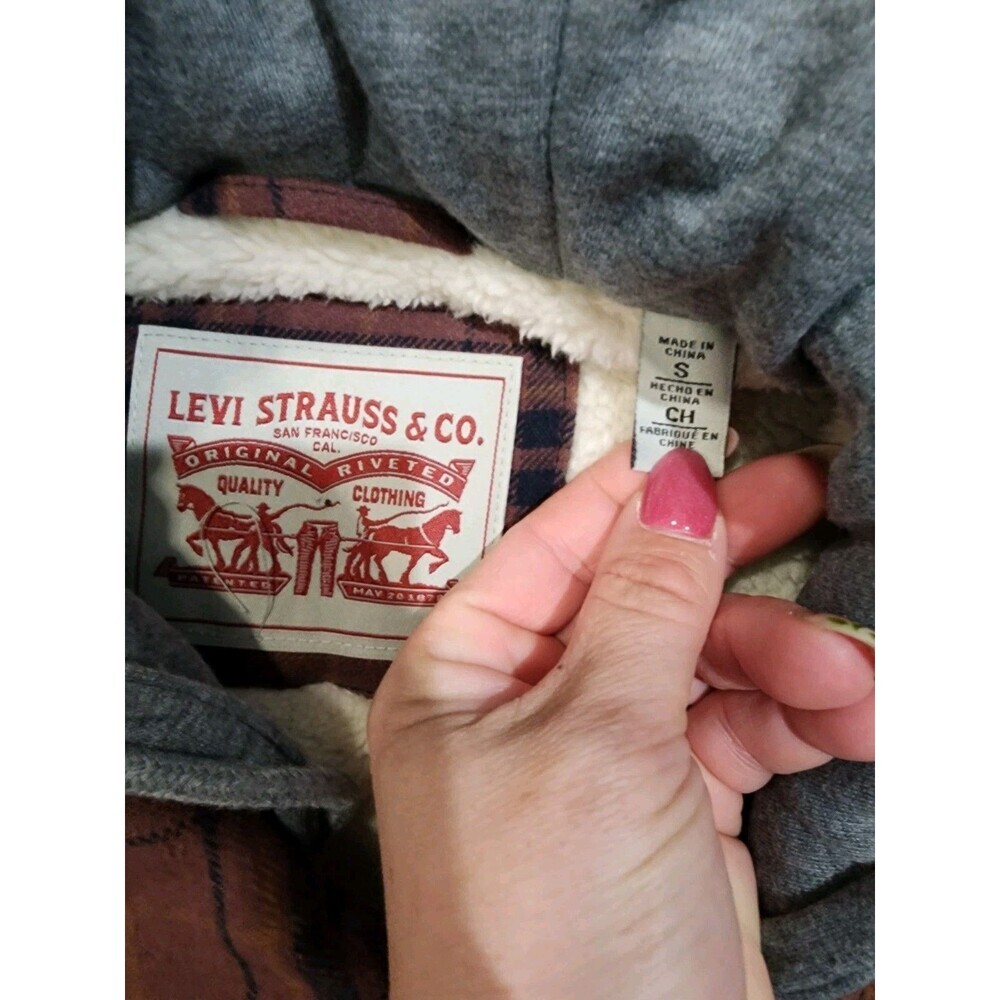 NEW Levi Strauss & Co. Men's Plaid Hooded Lined Shirt Jacket Black Brown Small - Picture 6 of 7